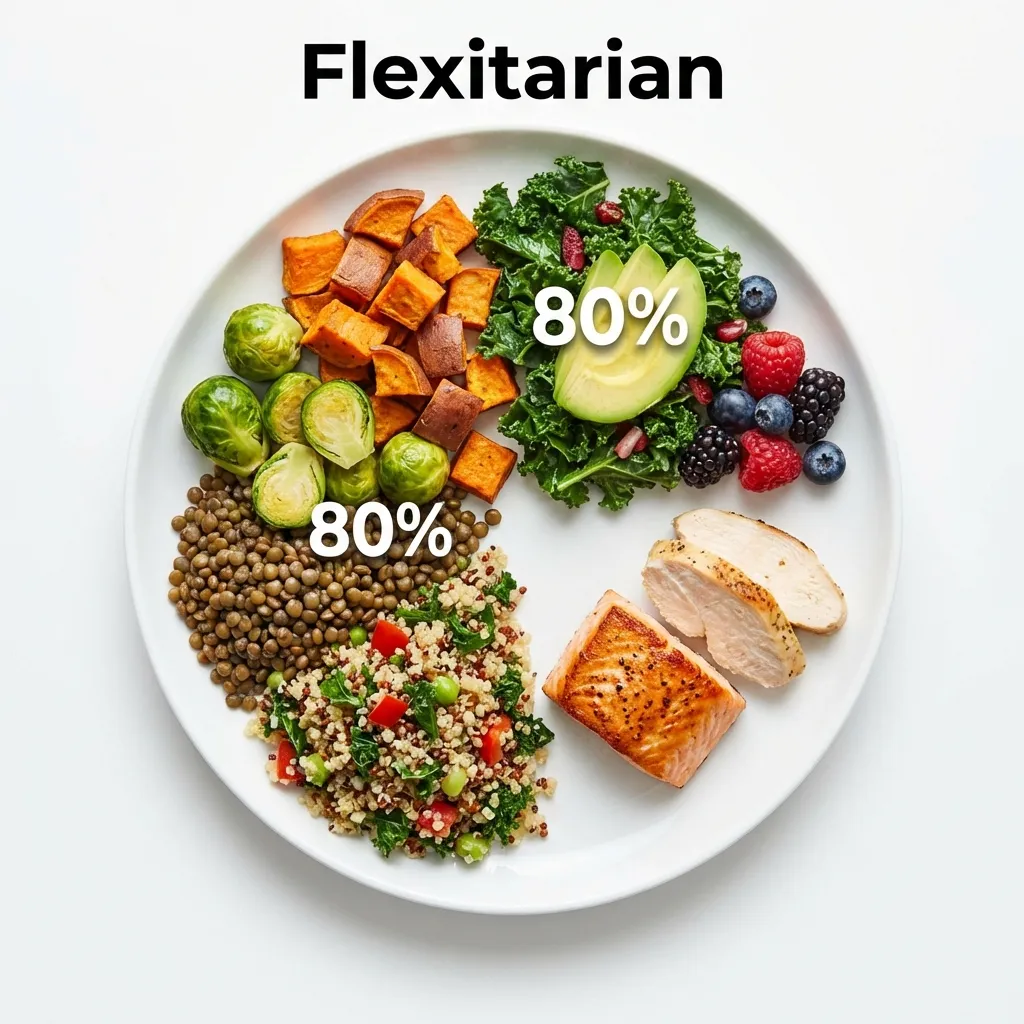 Różnorodne posiłki roślinne z dodatkiem mięsa